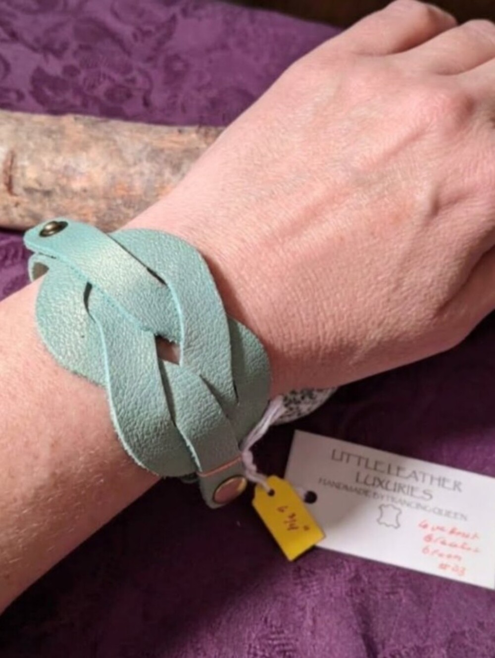 Handmade Genuine Leather Love Knot Bracelet #03 Green Antique Gold